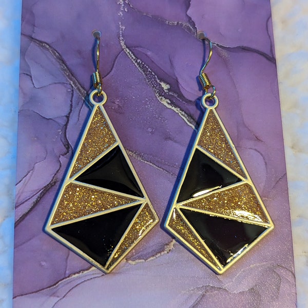 Golden Noir GeoKite Earrings