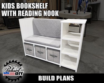 Kids Bookshelf With Reading Nook - Digital Build Plans / Woodworking Plans / DIY Baby Furniture / Toy Organization