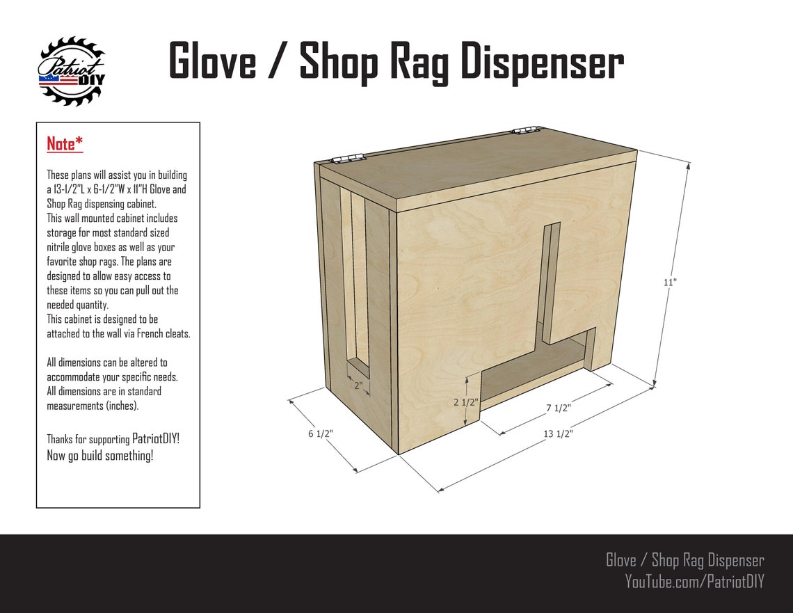 DIY Glove / Shop Rag Dispenser - Digital Build Plans / French Cleat ...