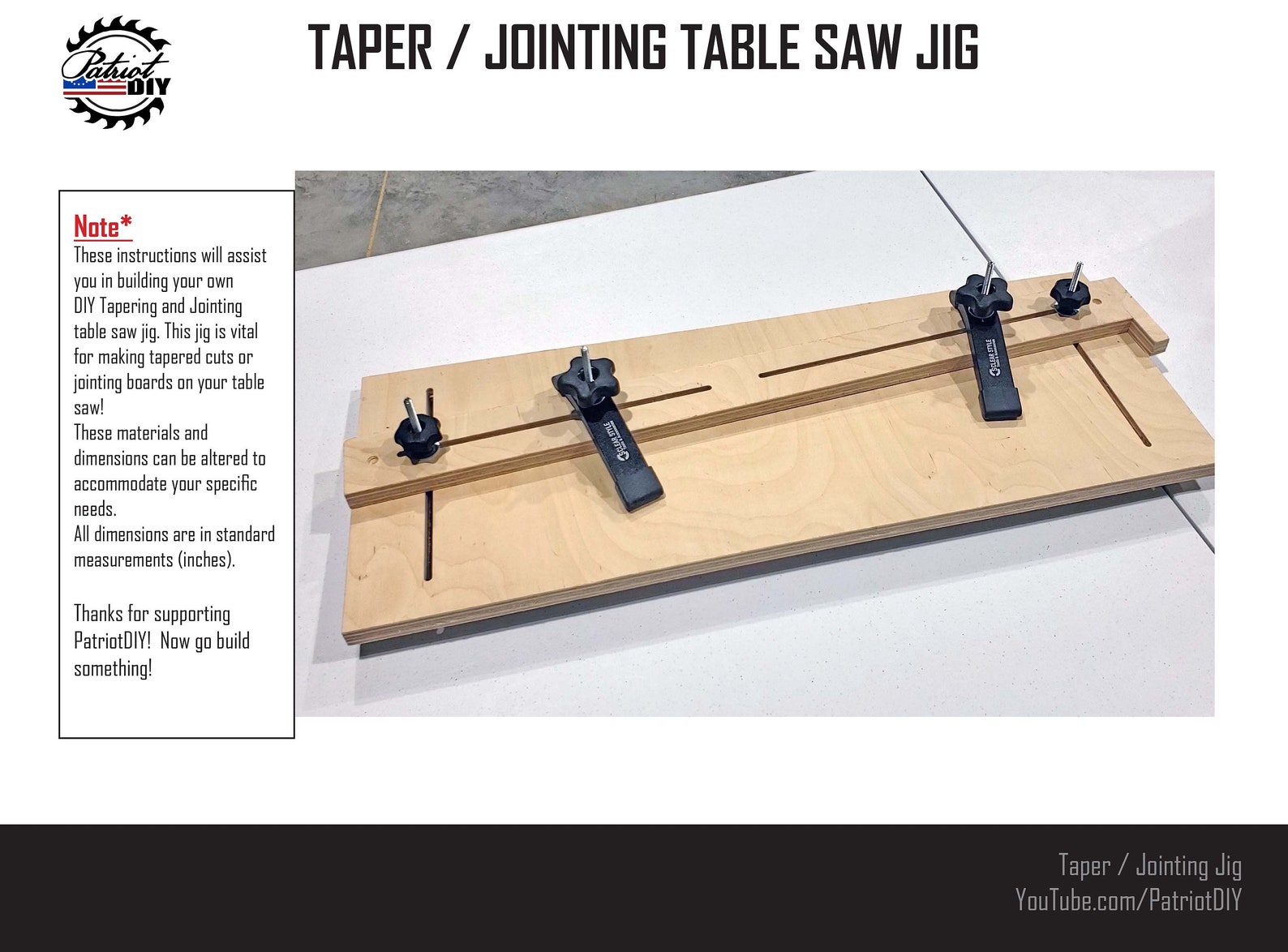 DIY Taper Jig and Jointing Jig / Table Saw Jig Digital Build Etsy