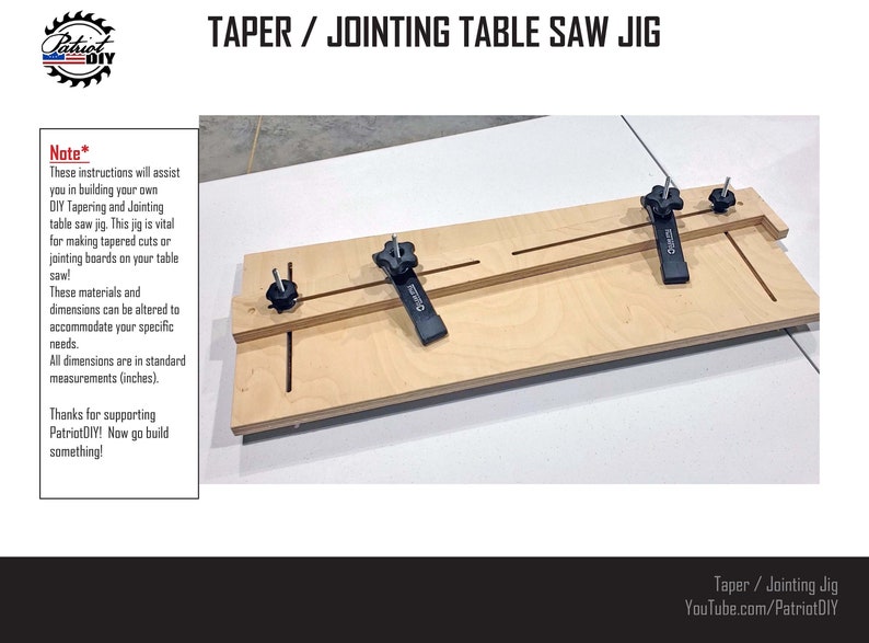 DIY Taper Jig and Jointing Jig / Table Saw Jig Digital Build Etsy