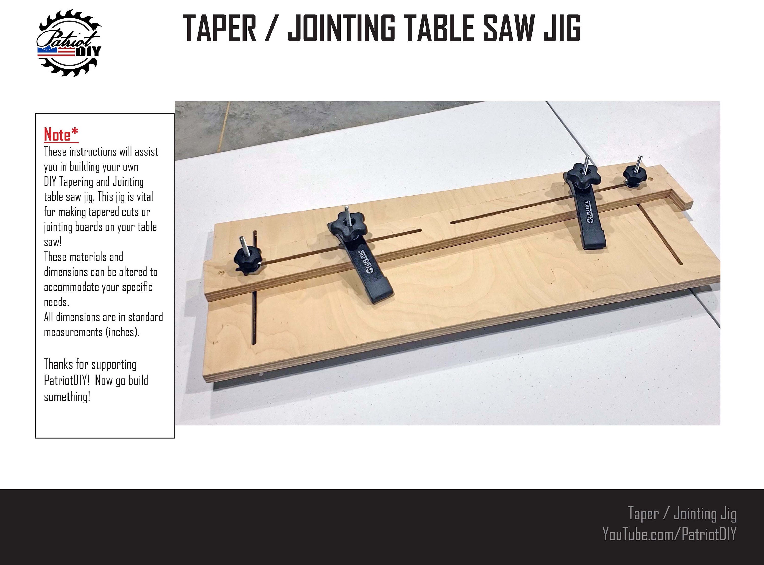 DIY Taper Jig and Jointing Jig / Table Saw Jig Digital Build Etsy