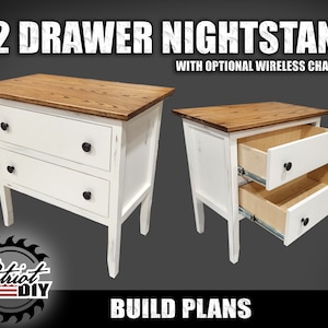 2 Drawer Nightstand / End Table with Optional Wireless Charging - Digital Build Plans / DIY Woodworking Plans