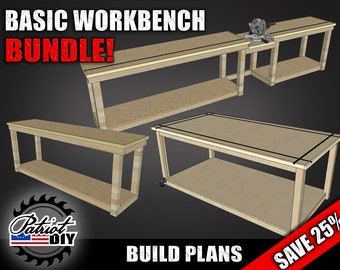 Basic Workbench BUNDLE! / Table Saw Outfeed Assembly Table / Miter Saw Station / Basic Workbench - Digital Build Plans / DIY Woodworking