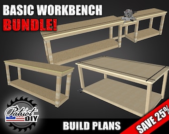 Basic Workbench BUNDLE! / Table Saw Outfeed Assembly Table / Miter Saw Station / Basic Workbench - Digital Build Plans / DIY Woodworking