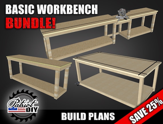 Basic Workbench BUNDLE! / Table Saw Outfeed Assembly Table / Miter Saw Station / Basic Workbench - Digital Build Plans / DIY Woodworking