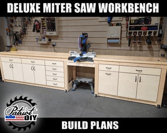 Deluxe Miter Saw Station Workbench - DIGITAL BUILD PLANS / Woodworking / Miter Station Cabinets