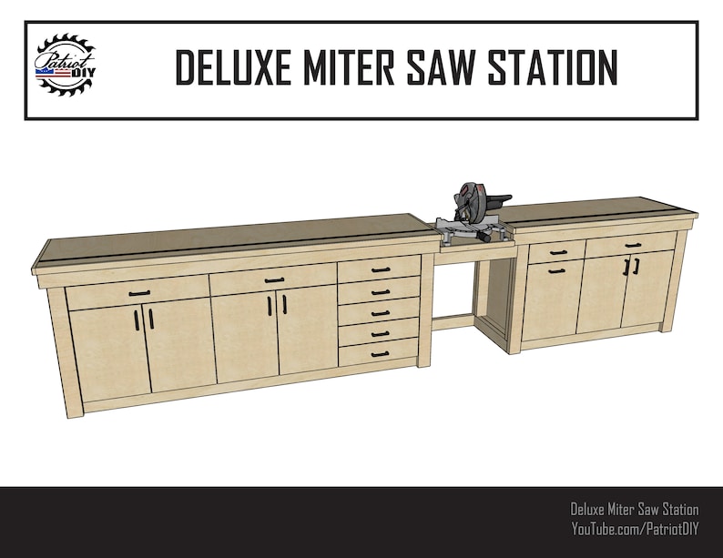 Deluxe Miter Saw Station Workbench DIGITAL BUILD PLANS / Woodworking / Miter Station Cabinets image 2