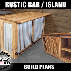 Rustykalny bar DIY - CYFROWE PLANY BUDOWY / Jaskinia mężczyzny / Bar na zewnątrz / Wyspa w stylu wiejskim / Plany stolarskie