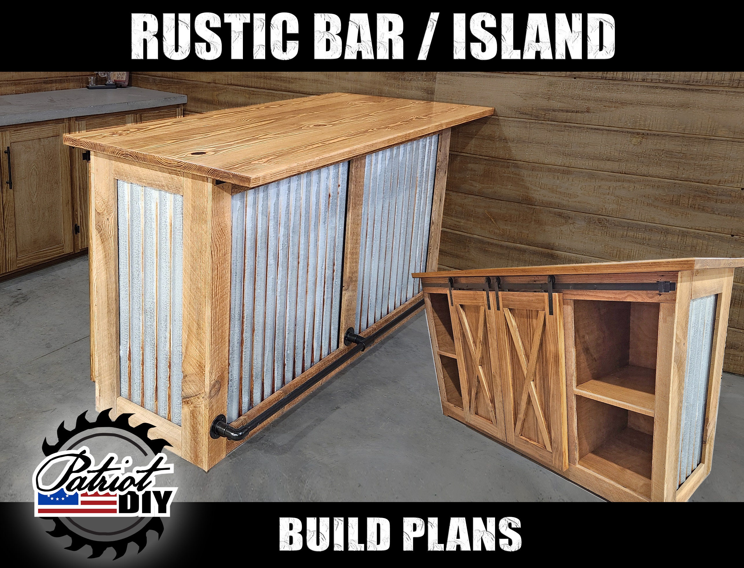 Diy Rustic Bar - DIGITAL BUILD PLANS / Man Cave / Outdoor Bar / Farmhouse Island / Woodworking Plans