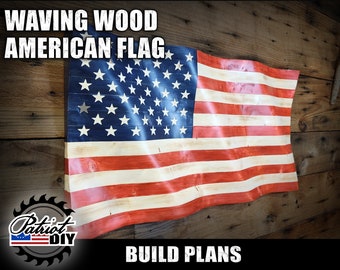 DIY Waving Wood American Flag - Digital Build Plans / Woodworking / How To Build A Rustic Waving Wooden Flag