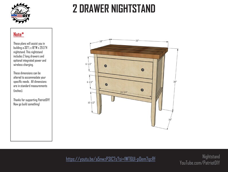 2 Drawer Nightstand / End Table With Optional Wireless Charging ...