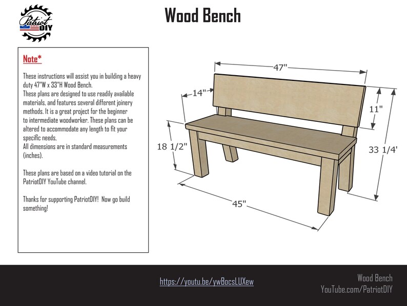 Wood Bench (digital Build Plans) - Woodworking / Heavy Duty Outdoor ...
