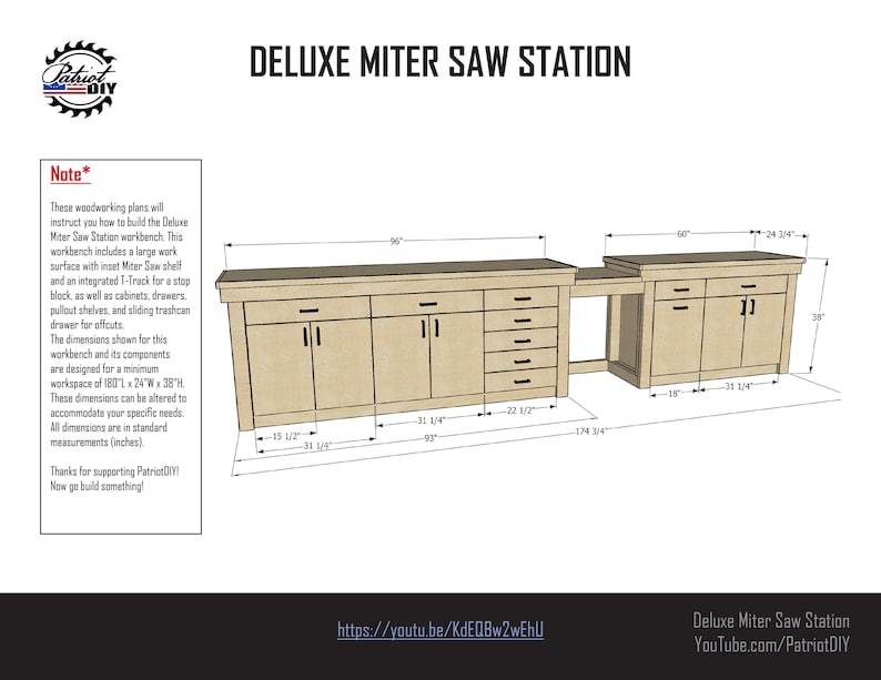 Deluxe Miter Saw Station Workbench DIGITAL BUILD PLANS / Woodworking / Miter Station Cabinets image 3