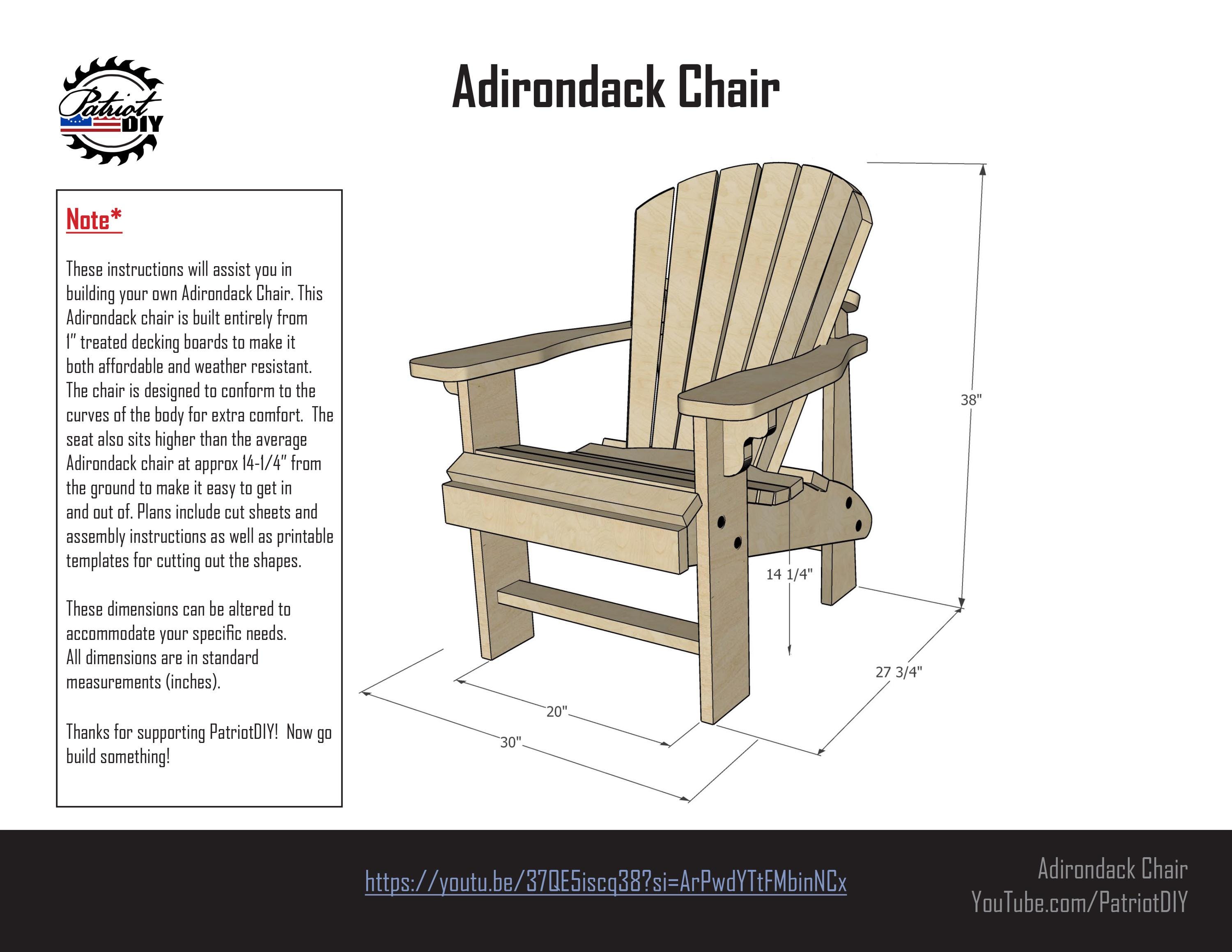Adirondack-stoel - DIGITALE BOUWPLANNEN / Terrasmeubilair voor buiten /  Doe-het-zelf / Houtbewerkingsplannen - Etsy België, image size:3000x2318