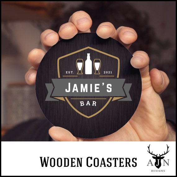 Personalised Home Bar Wooden Coasters Pub Beer Mats Custom Etsy UK