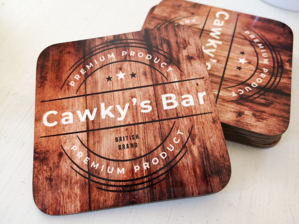 Personalised Home Bar Wooden Coasters Beer Mats Custom Name Etsy UK