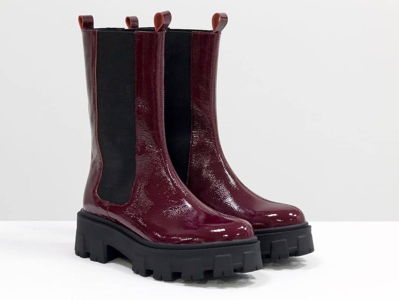 Women genuine leather chelsea boots work combat ankle Boots fall autumn spring boots leather platform chanky soles military lace up booties