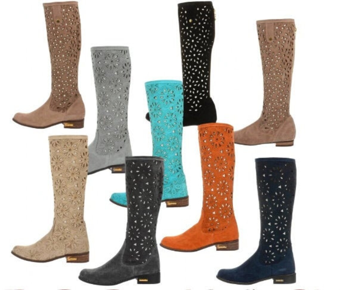 Women laser cut Perforated Boots Spring openwork boots genuine Etsy
