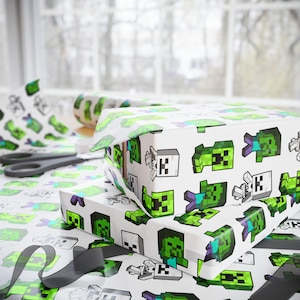 Minecraft-Inspired Wrapping Paper, Fun Gift Wrap for Gamers, Creeper Pattern Wrap for Birthdays, Holidays, Party Decor, Eco-Friendly Gift