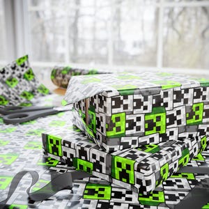Minecraft-Inspired Wrapping Paper, Fun Gift Wrap for Gamers, Creeper Pattern Wrap for Birthdays, Holidays, Party Decor, Eco-Friendly Gift