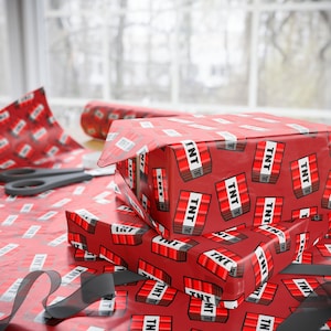 TNT Minecraft-Inspired Wrapping Paper, Fun Gift Wrap for Gamers, TNT Pattern Wrap for Birthdays, Holidays, Party Decor, Eco-Friendly Gift