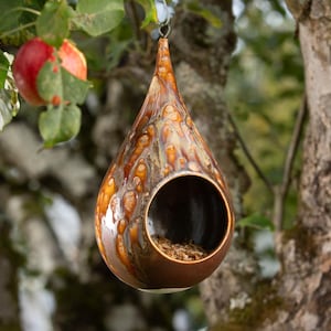 Autumn  - Handmade Ceramic Stoneware Hanging Teardrop Bird Feeder (Frost Resistant)