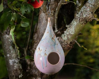 Lavender Mist - Handmade Ceramic Stoneware Hanging Teardrop Bird Feeder (Frost Resistant)