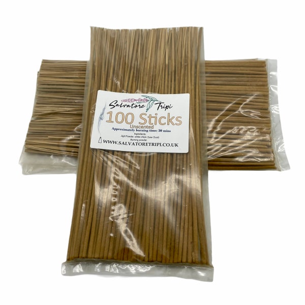 Handmade UNSCENTED Incense Sticks 100 Raw Indian incenses Packet Wooden Unfragranced Natural DIY
