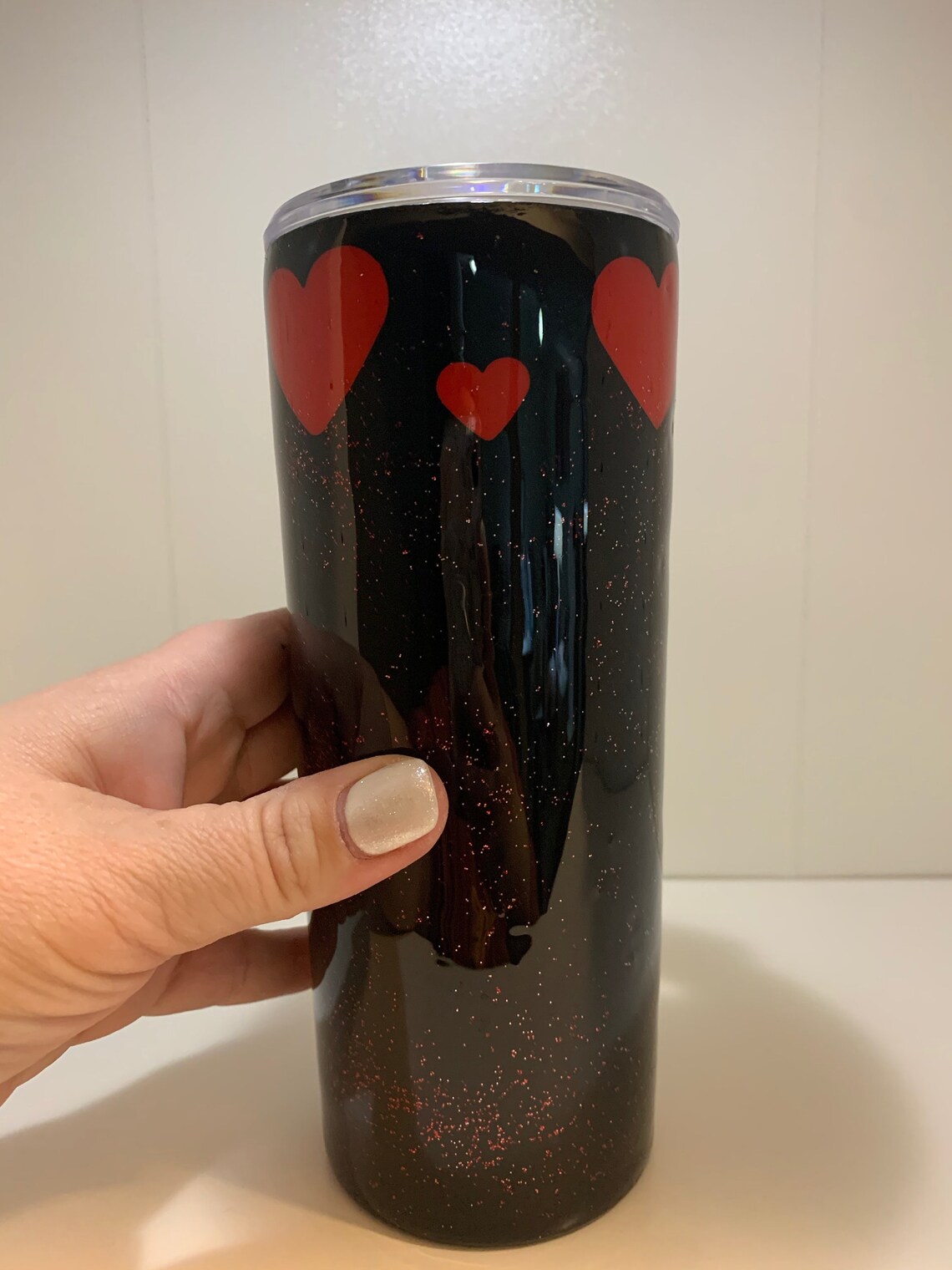 Black Glitter Tumbler with Hearts 20 ounce Etsy