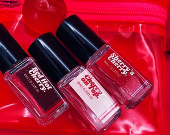 Cherry Perfume Sampler Set: 3 Mini Roll-ons in Neon Pouch