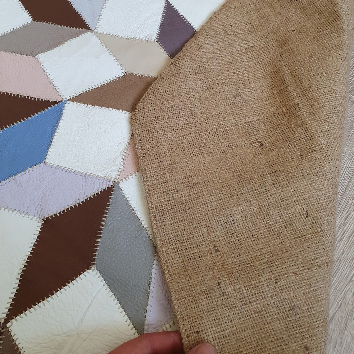Leather rug nude shades hand sewn Patchwork style carpet Etsy