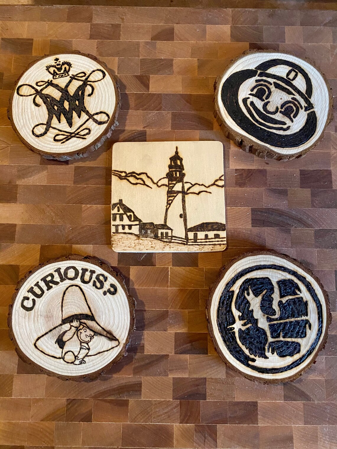 Custom Wood Burned Coasters Set of 4 Etsy