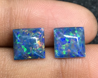 Gorgeous australian triplet opal cabochon multi fire gemstone pair 3 carat 8x8x3 mm