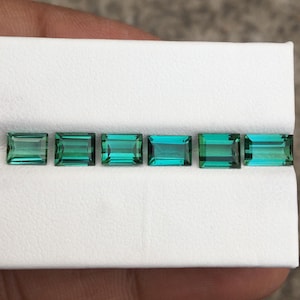 Natural blue green tourmaline faceted gemstone beautiful color good quality 6 pieces baguette cut 4.10 carat mix size