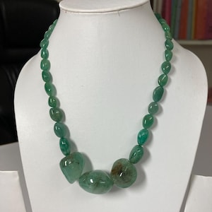 Natural zambian emerald tumble beads necklace good color stone size 7x5 to 28x23 mm 328.55 carat 42 centimeter