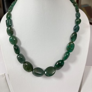 Fantastic zambian emerald tumble beads necklace beautiful color stone size 6x5 to 21x16 mm 276.75 carat 43 centimeter