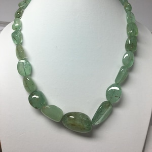 Natural zambian emerald tumble beads necklace good color stone length 8x6 to 27x19 mm 301.05 carat 41 centimeter