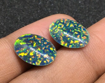 Natural australian triplet opal cabochon multi fire gemstone pair 7.85 carat 14x10.4 mm