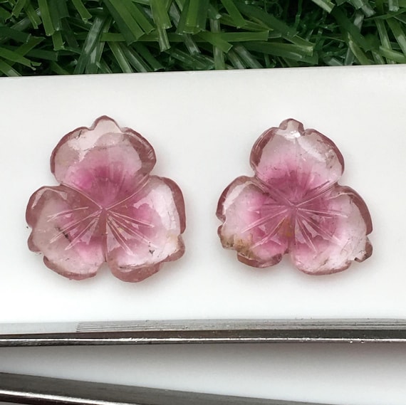 Wonderful bio tourmaline carving pair amazing handmade design good color 16.40 carat 17x17 mm
