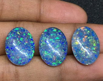 Exquisite australian triplet opal cabochon multi fire gemstone 3 pieces oval 19.20 carat