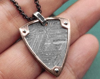 Widmanstätten Pattern Iron Meteorite Necklace, Rectangular Space Pendant, Handcrafted Celestial Gift