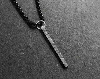 Muonionalusta Meteorite Necklace, Widmanstätten Pattern Iron Pendant 2x2x30mm, Unisex Space Jewelry Gift