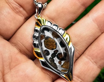 Colgante de meteorito de Sericho, Kenia / Collar con rebanadas de palasita auténtica en plata S925 / Joyería auténtica de meteorito espacial de África
