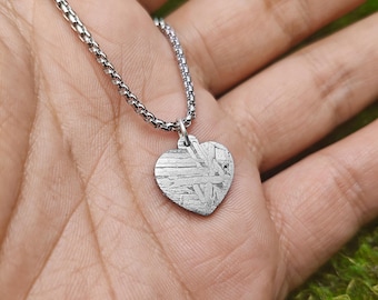 Heart Meteorite Pendant, Unique Iron Necklace, Cosmic Gift