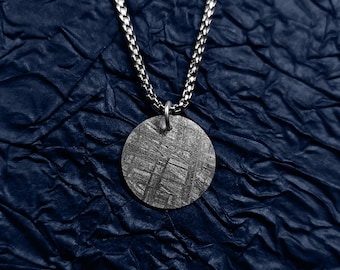 Muonionalusta Meteorite Necklace, 20x20mm Widmanstatten Pattern Iron Pendant, Handcrafted Space Jewelry Gift
