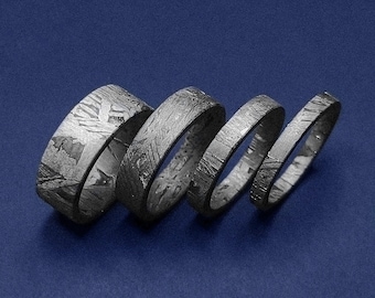 Anello in meteorite di ferro - Fede nuziale in ferro spaziale autentico, anello cosmico in meteorite solido per uomo e donna, larghezza 3 mm 4 mm 6 mm 8 mm 10 mm