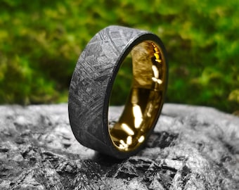 Muonionalusta Meteorite Ring: Black Tungsten Cosmic Wedding Band