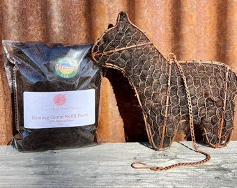 Hanging Wire Alpaca Bird Nester - Black, 100% Alpaca Fiber Nesting Material with Free Refill Pack; 9"x9"x2"