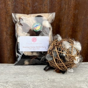 4-inch Vine Alpaca Bird Nesting Globe and 1 oz. Refill Kit; 100% Raw Alpaca Fiber
